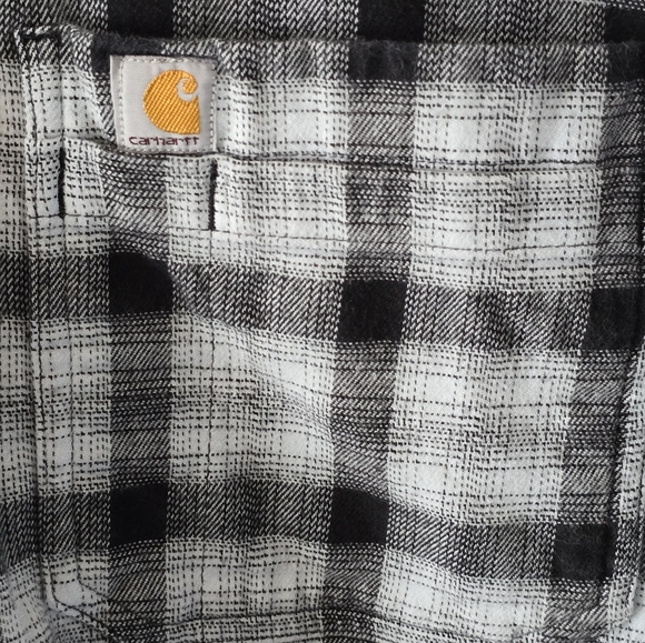 Carhartt Button Down Shirt Mens 2XL Relaxed Fit Black Plaid Long Sleeve - Picture 2 of 4